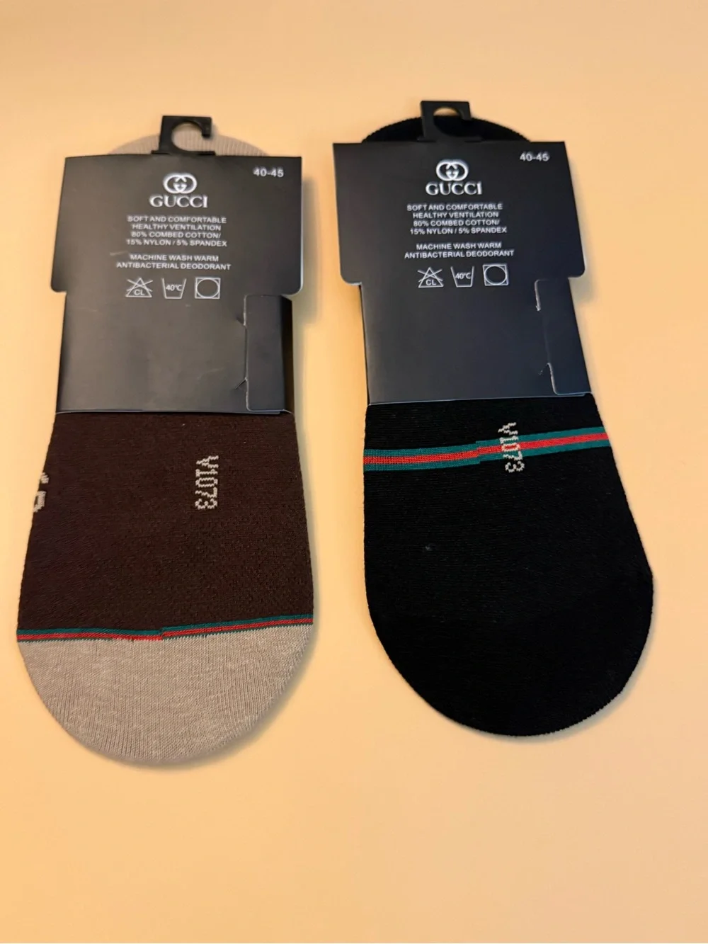designer low-cut no-show 2 pairs socks brown and black gg logo small-medium new